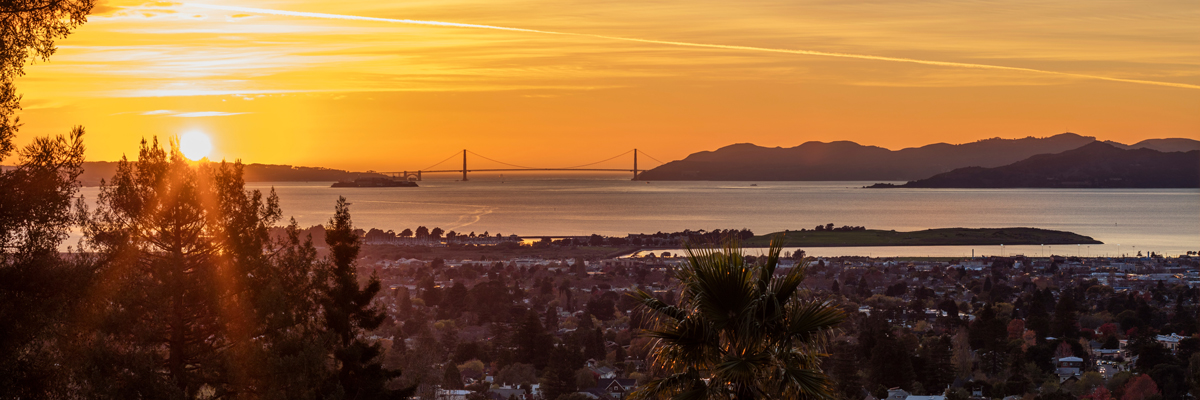 Sunset over San Francisco Bay with Golden Gate Bridge